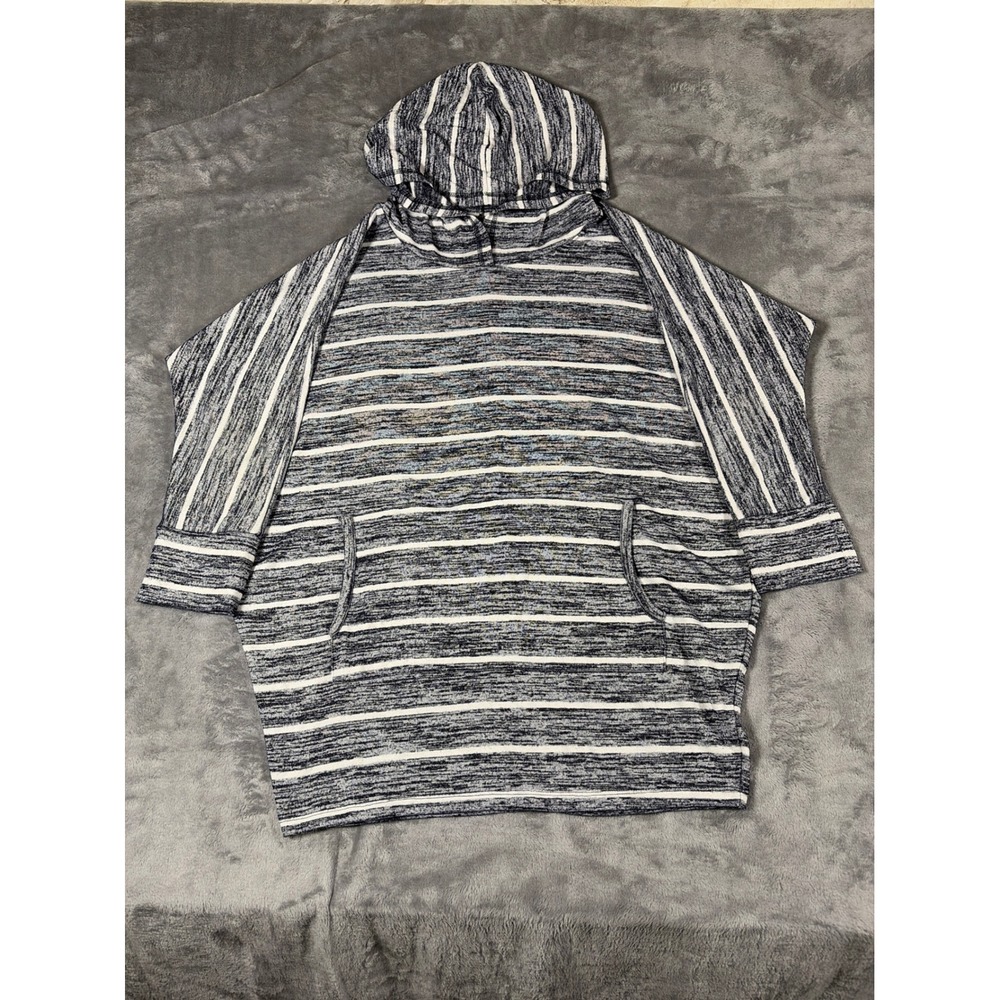 Market & Spruce Womens XL Blue White Striped Hooded Poncho Top WK10008A